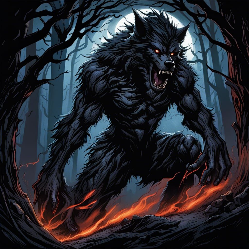 High Gothic Dark Fantasy Black Flame Werewolf