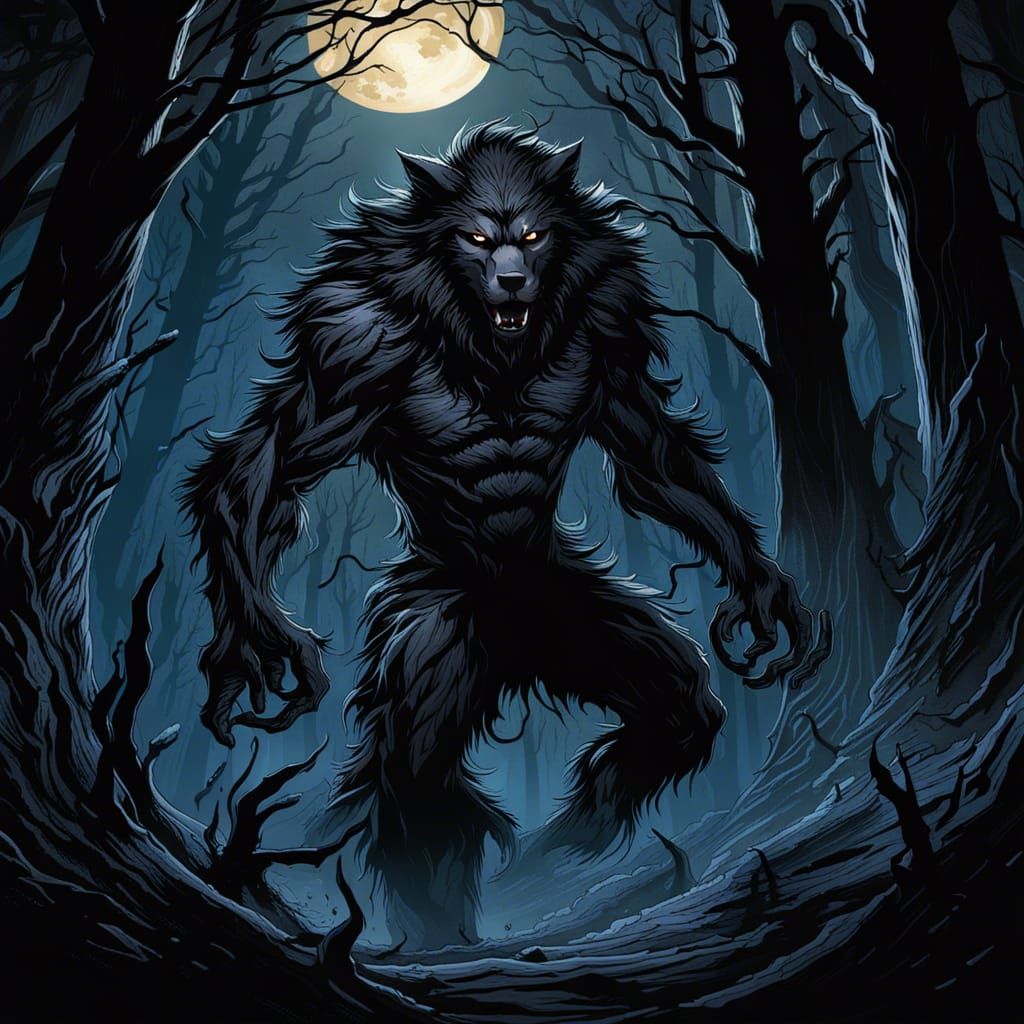 Fiery Werewolf in Dark Gothic Forest
