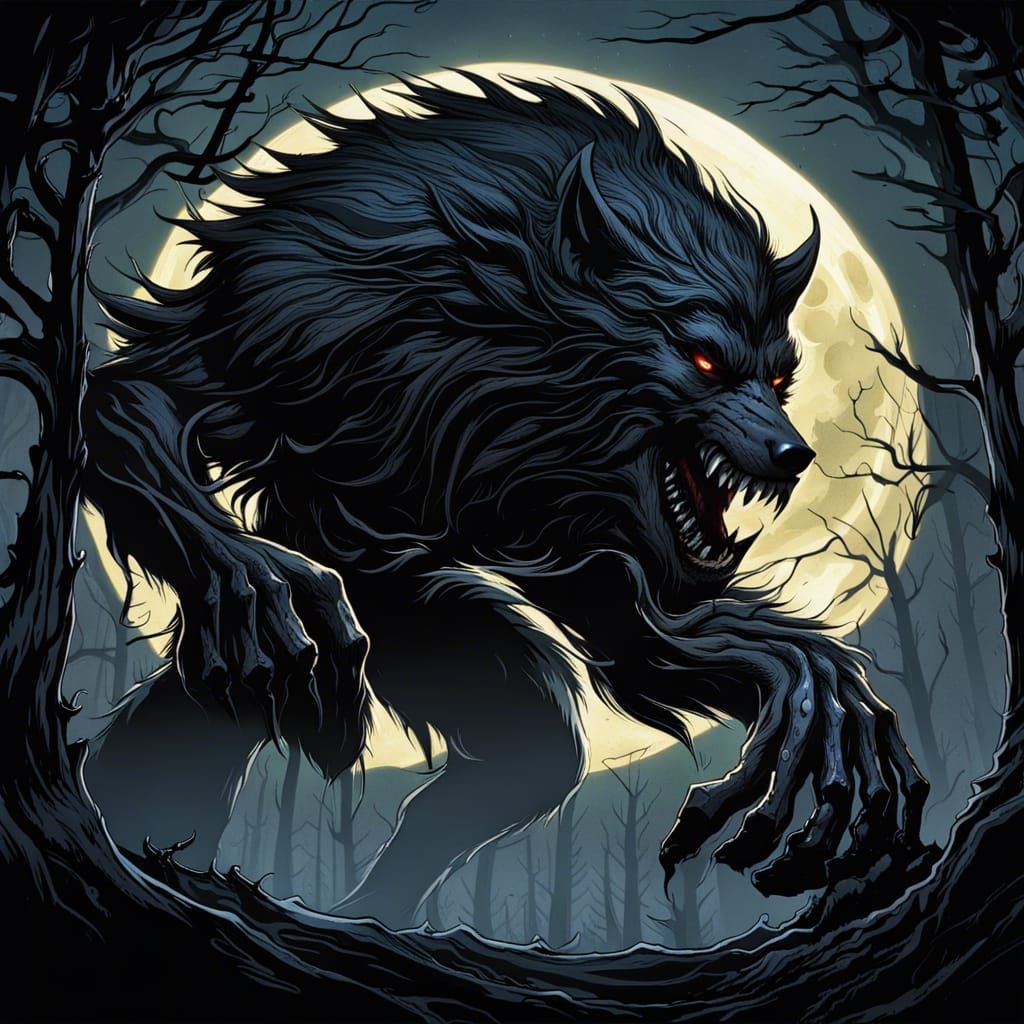 Fiery Werewolf in Dark Fantasy Comic Art Style