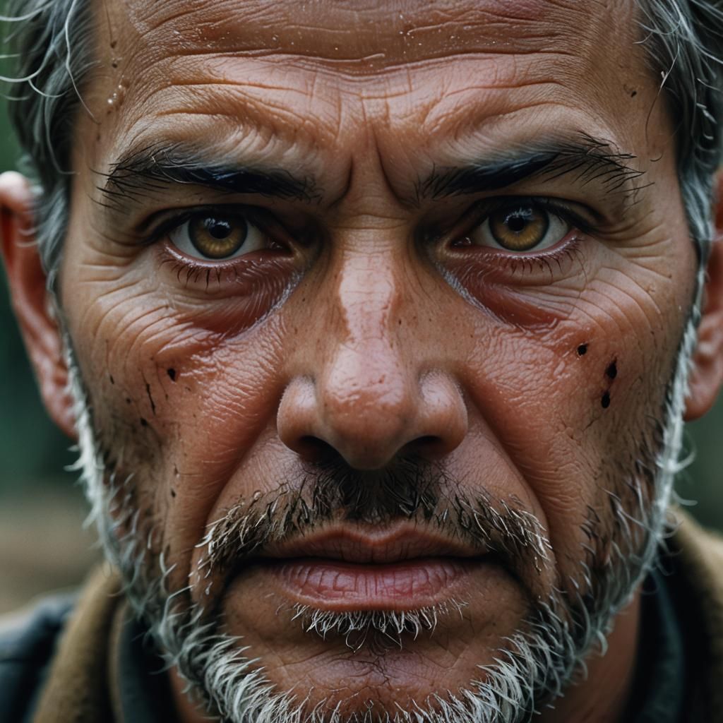 Man's Fearful Expression in Cinematic Style