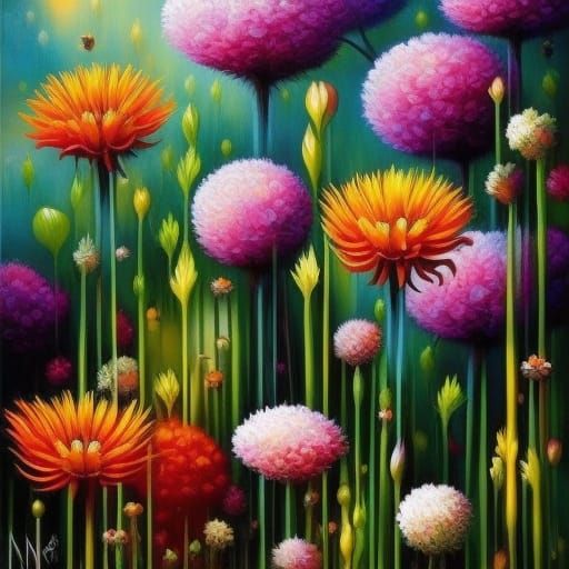 Fantasy Flowers in Mixed Media Style