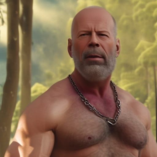 Muscular Bearded Man with Chain in Ultra HD