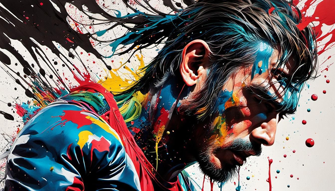 Abstract Action Painting with Boxing Gloves in Watercolor St...