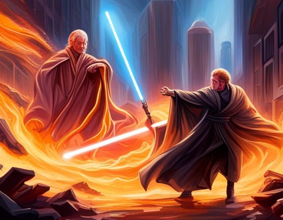 Darth Sidious Battles Skywalker and Kenobi as Graffiti Art