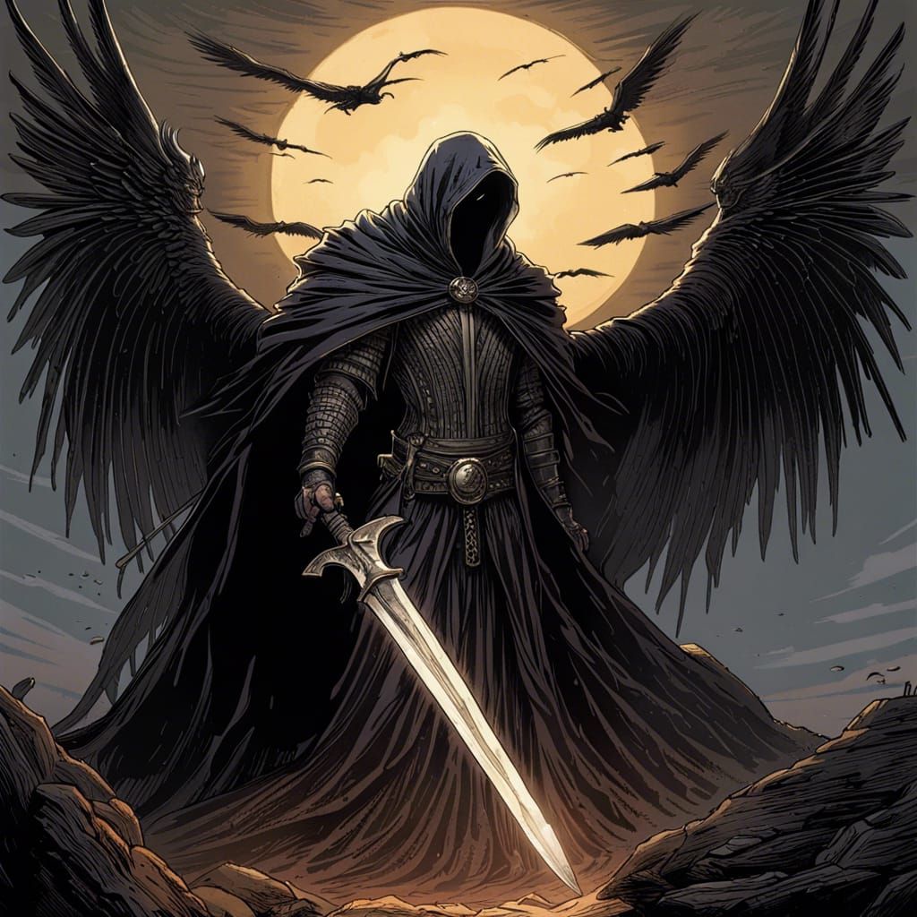 Dark Fallen Angel Under Eclipse in Gothic Style