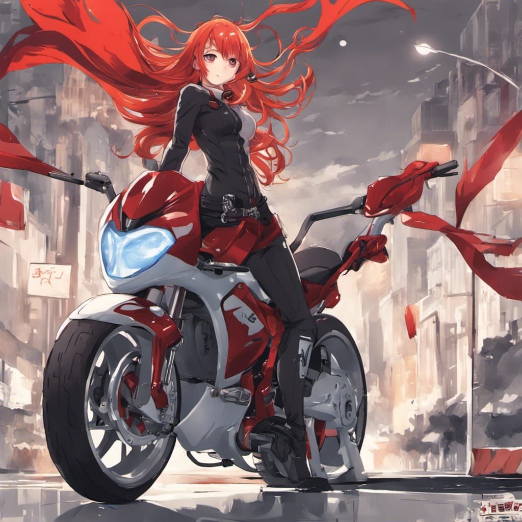 Red-Haired Anime Girl on Superbike