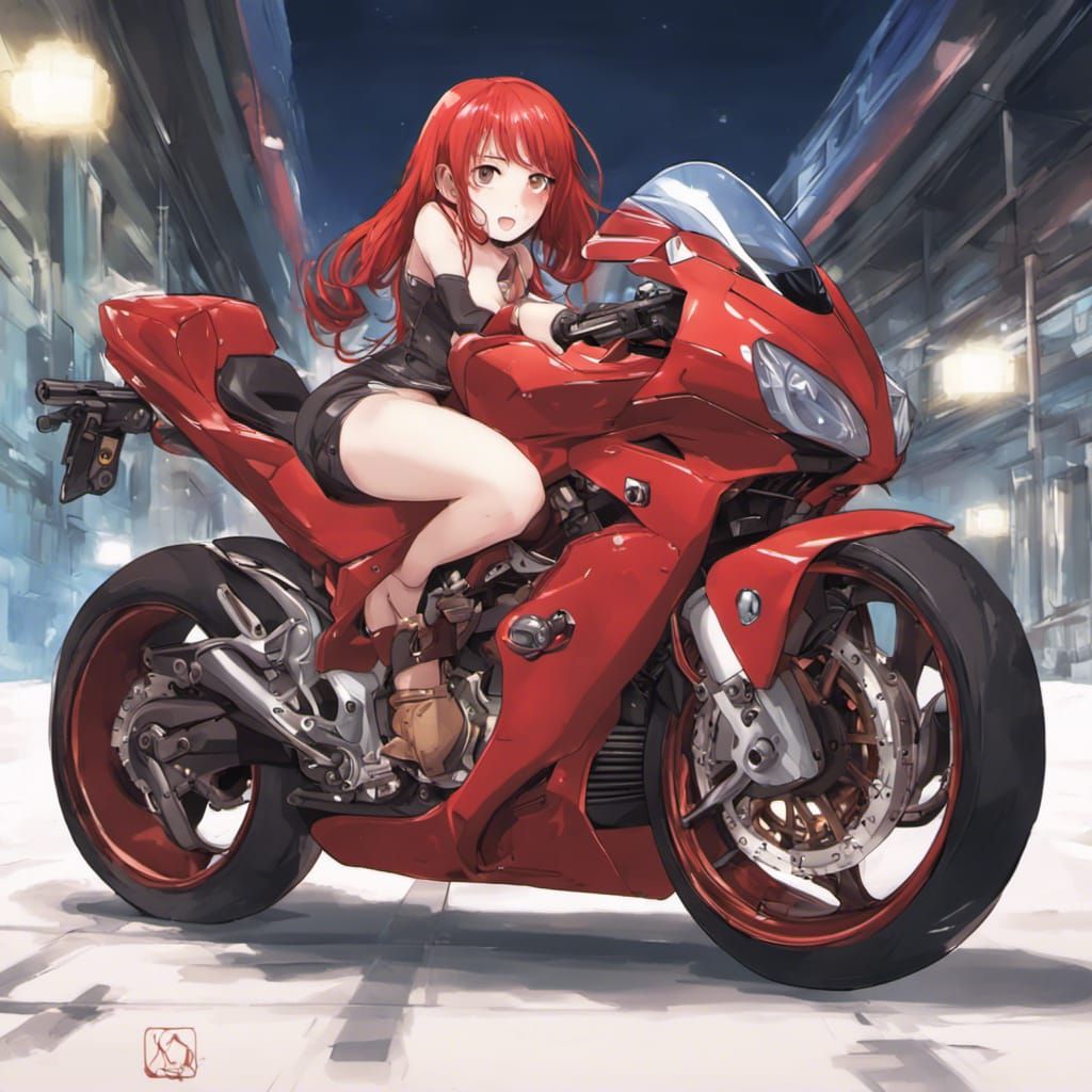 Red-Haired Anime Girl on Superbike