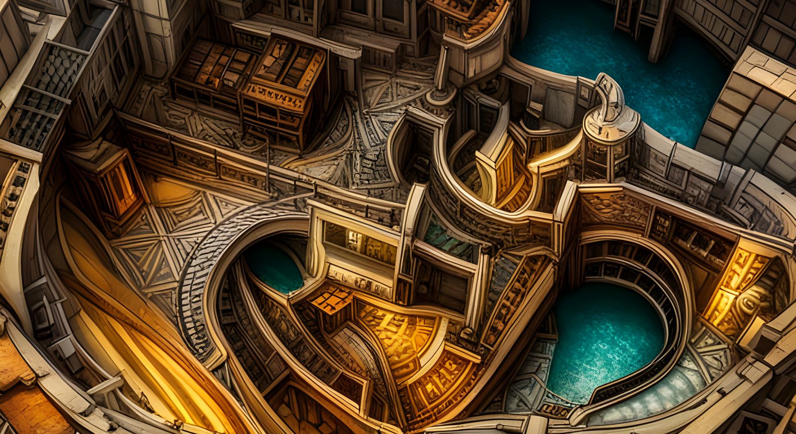 Ethereal Escher-Style Water Structure in Hyperrealism