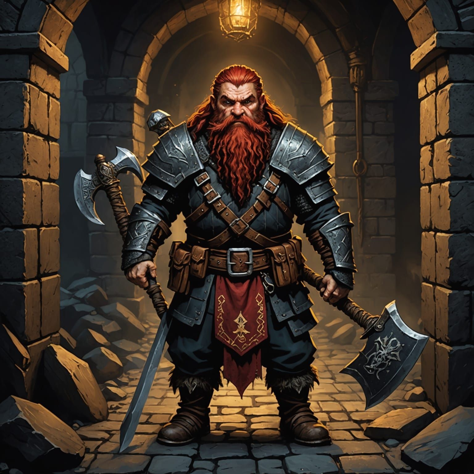 Dwarf Warrior Portrait in Darkest Dungeon Style