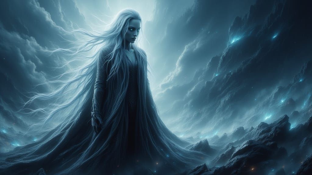 Woman Faces Storm with Bold Brushstrokes and Vibrant Colors