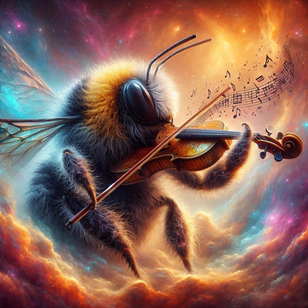 Bumble Bee Violinist in Cosmic Nebula