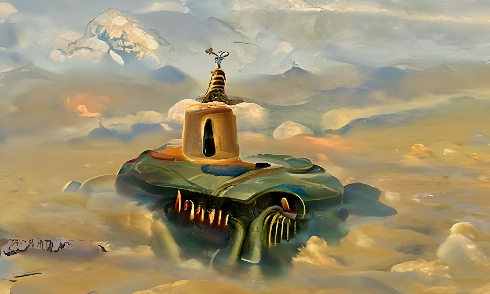 Mayan Temple Over Desert: Surreal Oil Painting