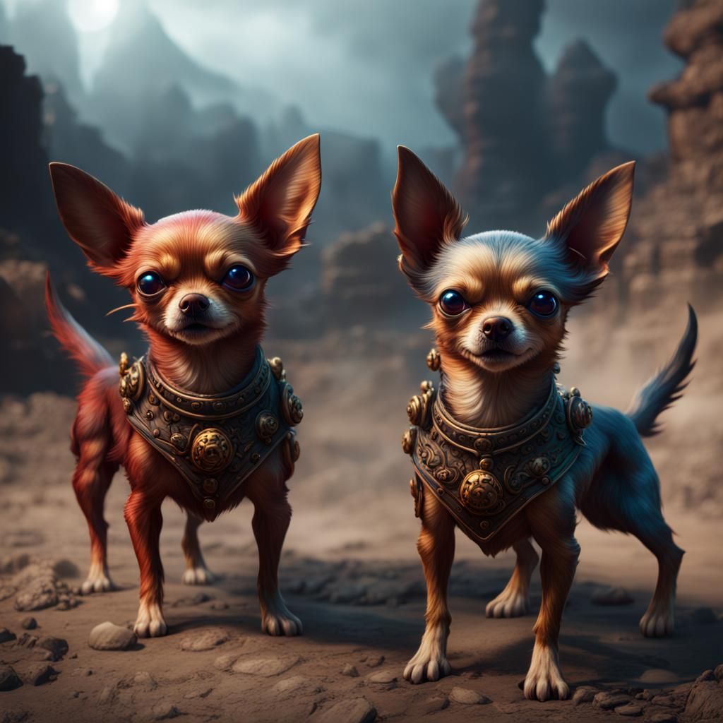 Three-Headed Hell Hound Chihuahua Fantasy Art