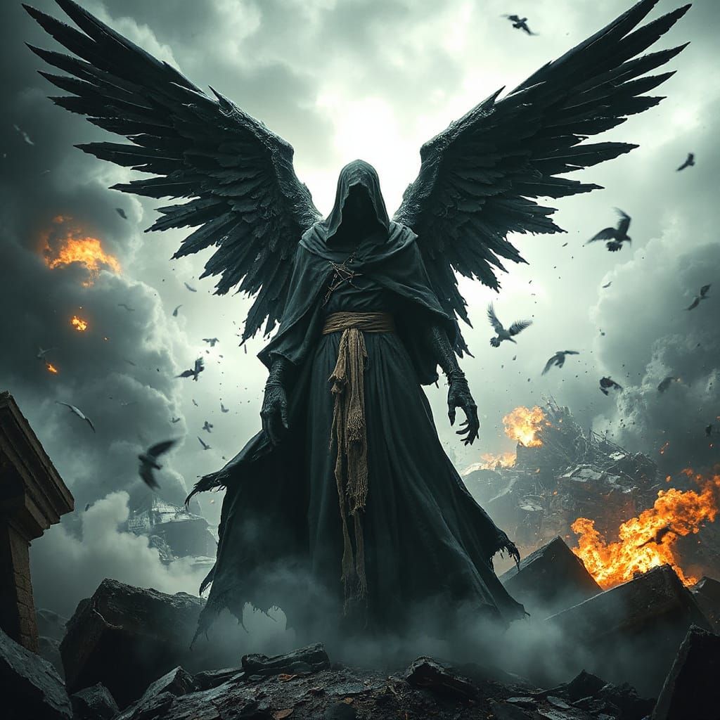 Dark Angel of Apocalypse in a Whirlwind of Destruction