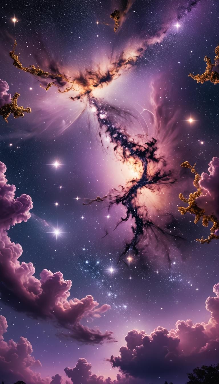 Majestic Purple Starry Sky in Digital Art