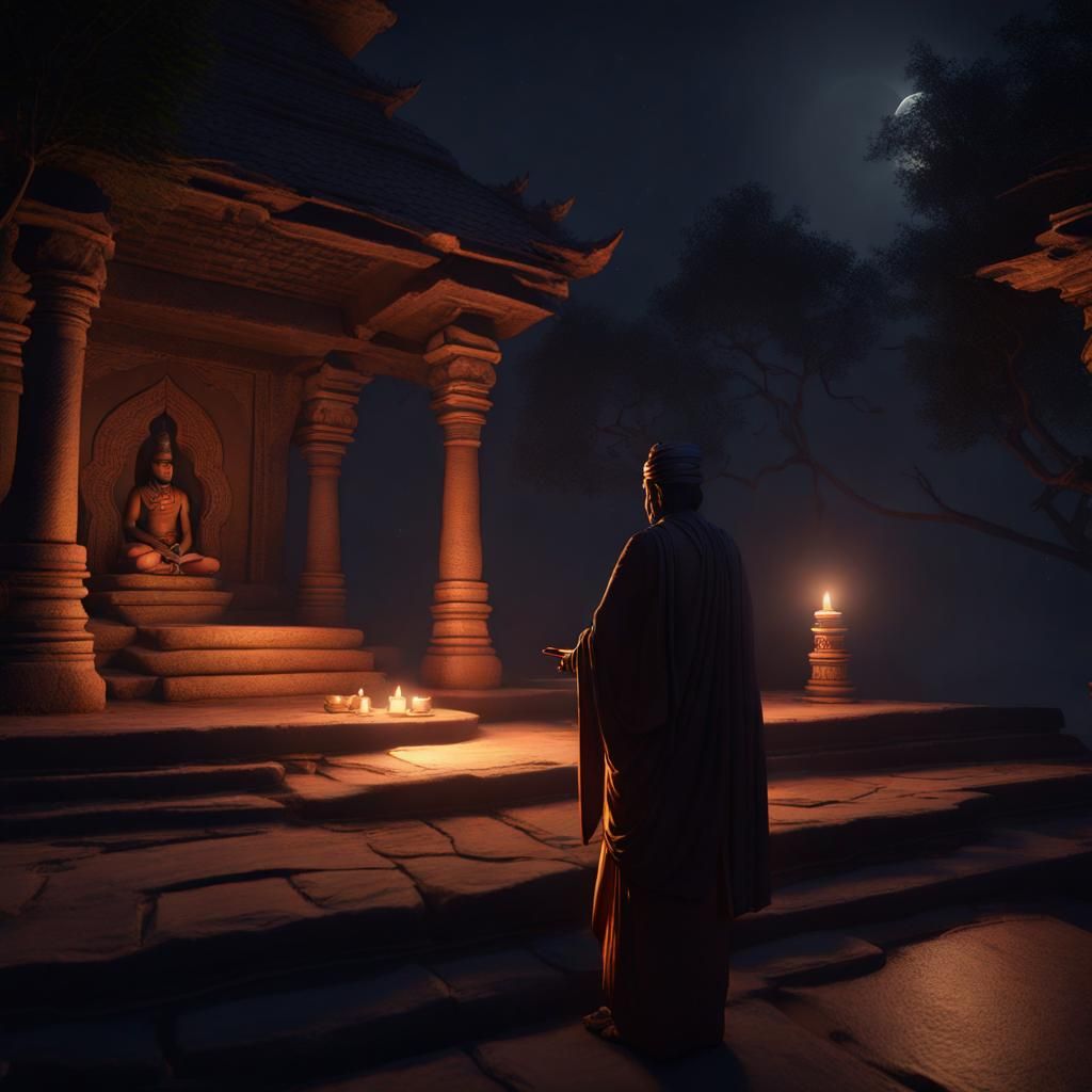 Night Fantasy World with Hindu Saint