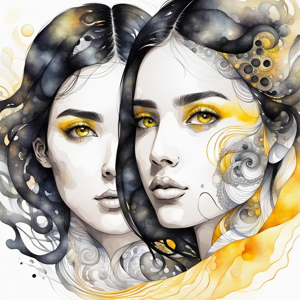 Aesthetic Watercolour Portrait of Two Teenage Girls