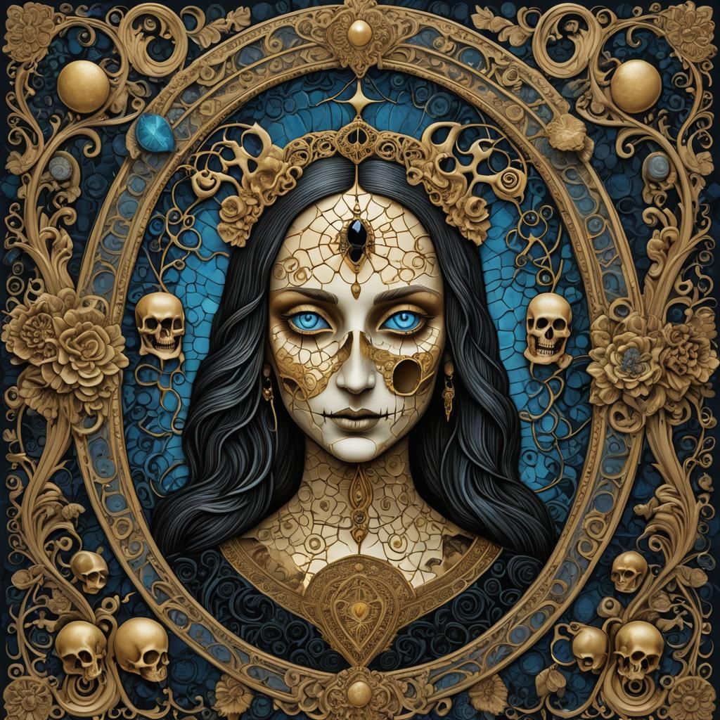 Macabre Ink Illustration: Stony Heart and Dancing Ghosts