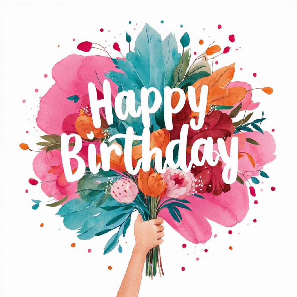 Watercolor Hand Holding Birthday Bouquet