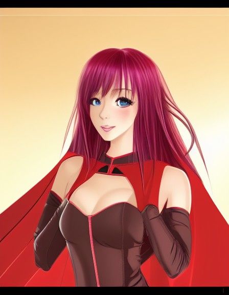 Scarlet-Haired Woman in Anime Hyperrealism