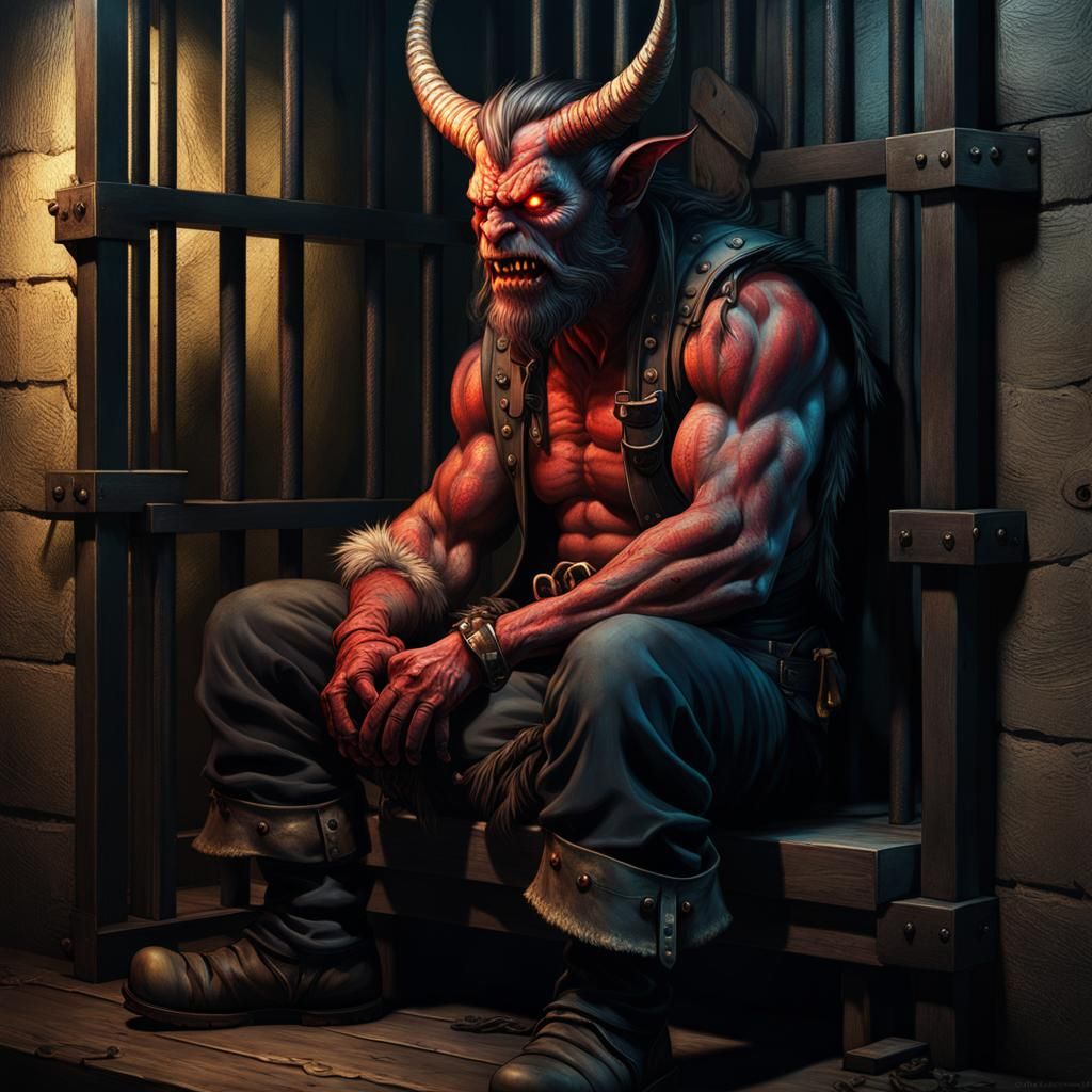 Demon Hillbilly in Jail: Hyperrealistic Dark Fantasy Art