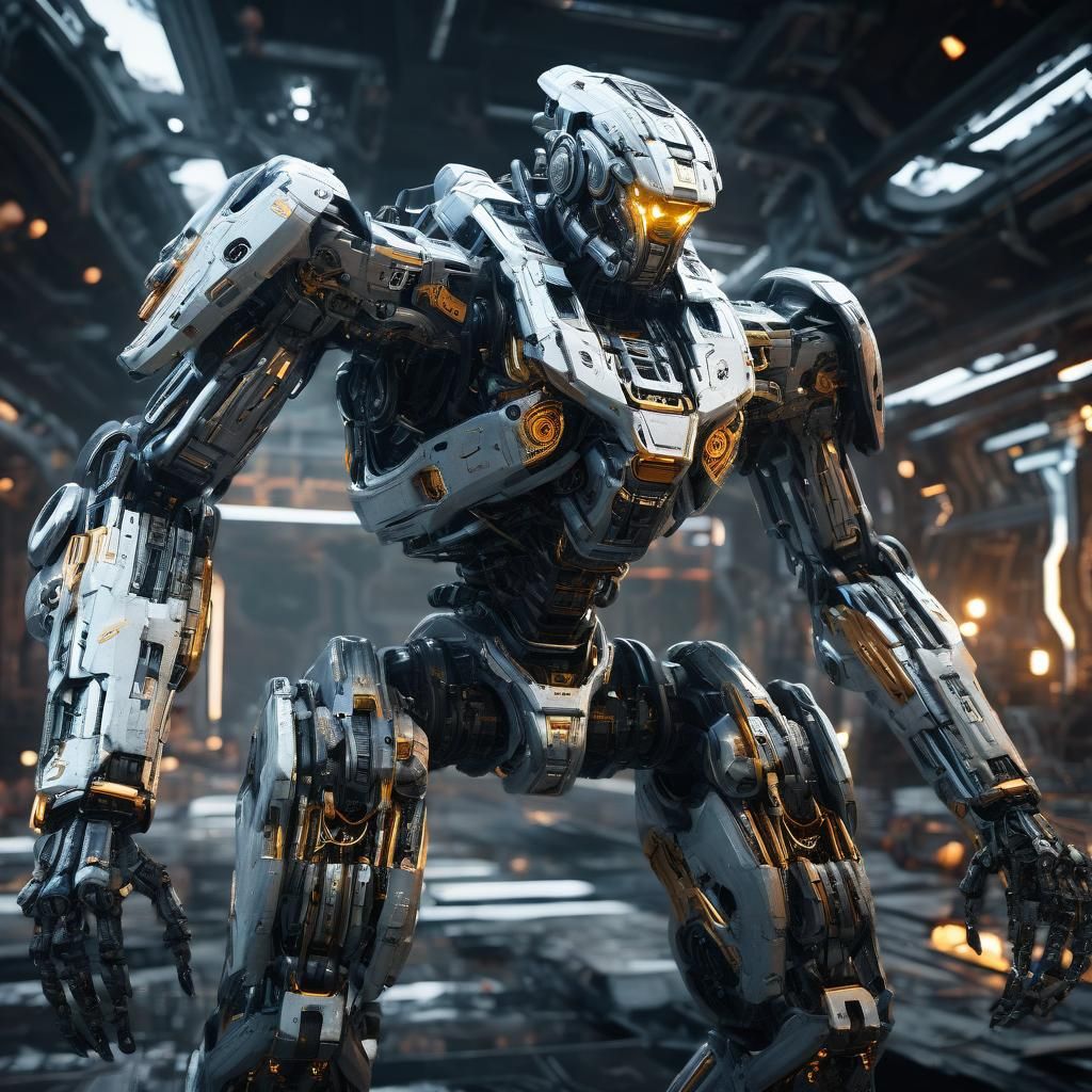 Futuristic Woman with Intricate Weapon Arms