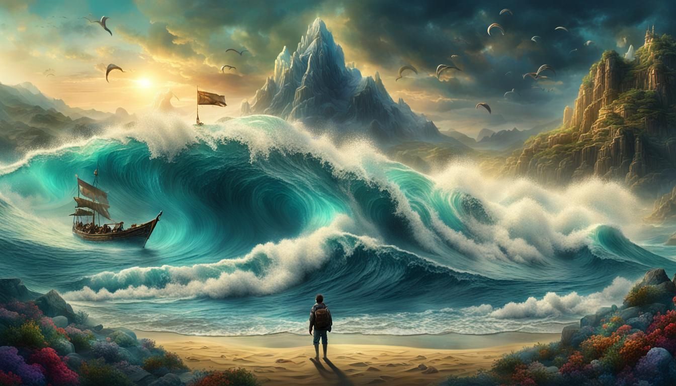 Surreal Landscape Matte Painting: Sea, Valley, Mountain