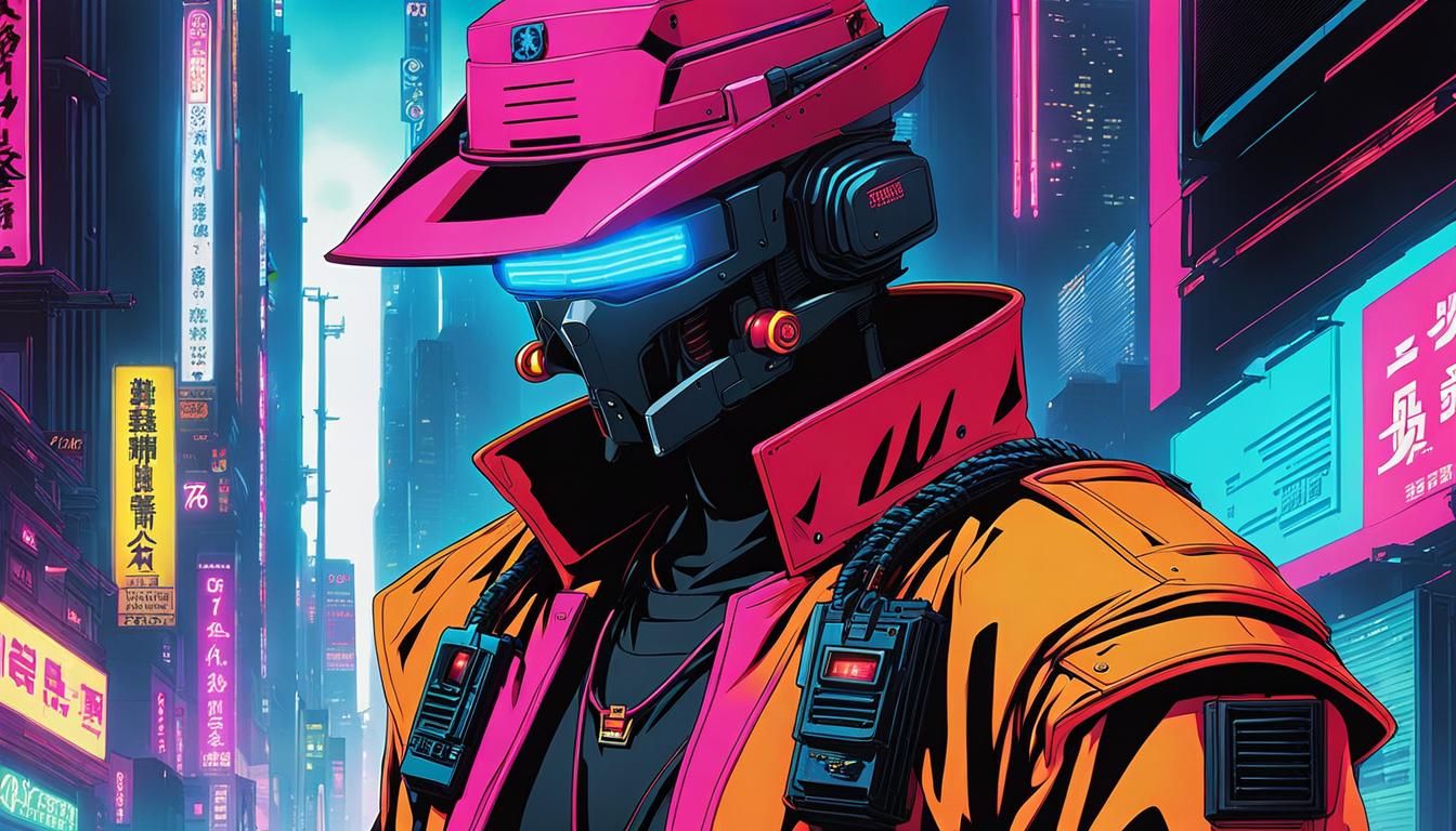 Cyberpunk Wizard in 80s Anime Style