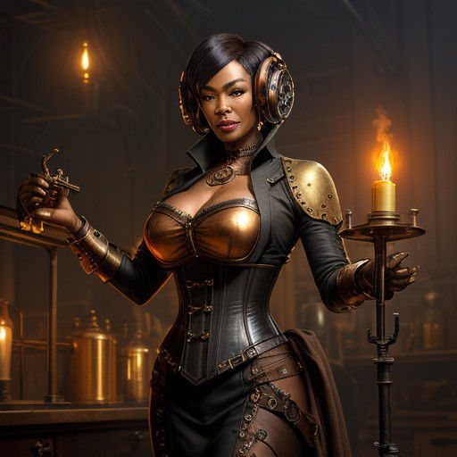 Steampunk Portrait of a Regal Lady in Victorian-Era Laborato...