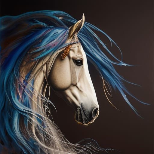 Intricate Black Ink Horse: Fluid Gouache Masterpiece