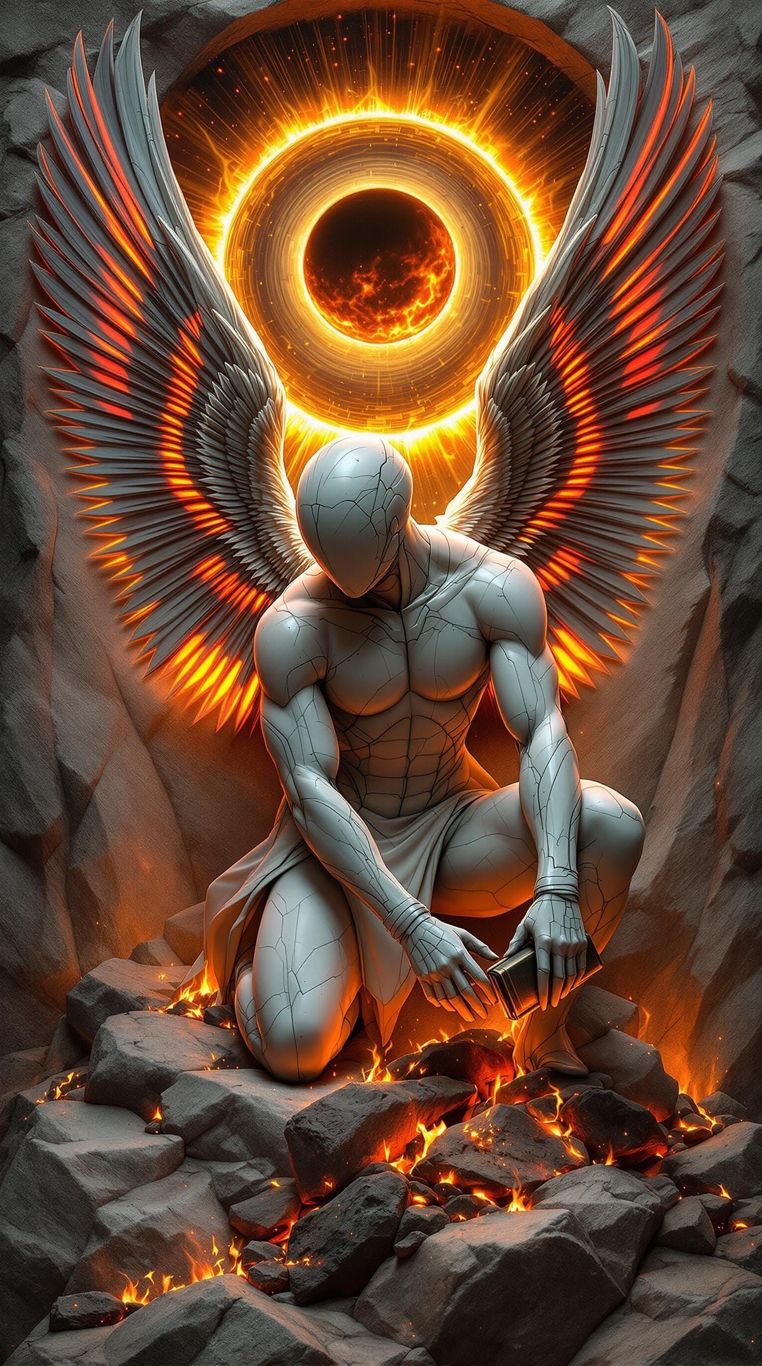 Futuristic Icarus Marble Relief Sculpture