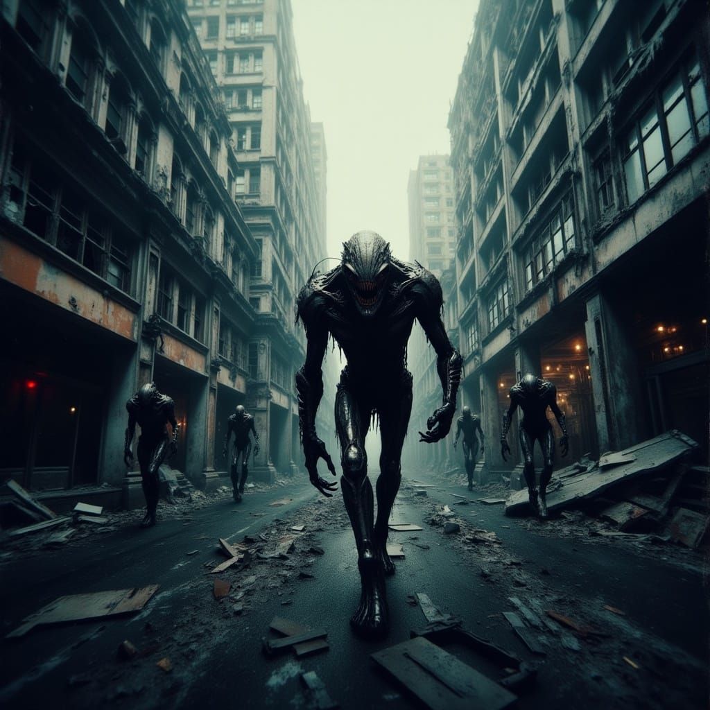 Monsters Roam Dystopian Detroit in Biomechanical Style