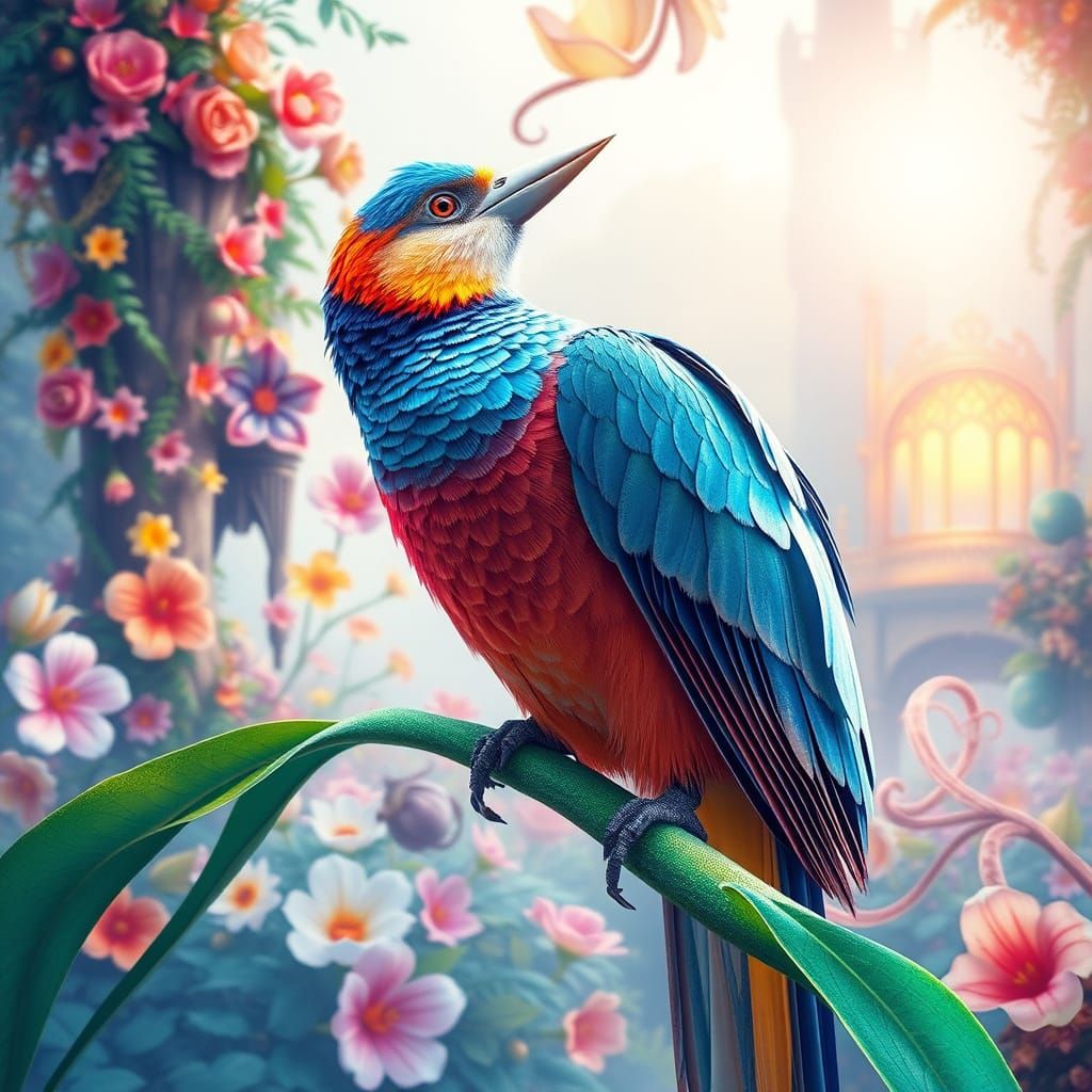 Majestic Bird of Paradise in Vibrant Watercolor Landscape