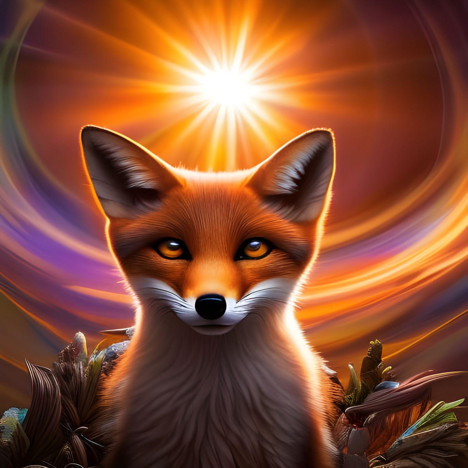 Luminous Spirit Fox with Sunbeams in 3D Shading
