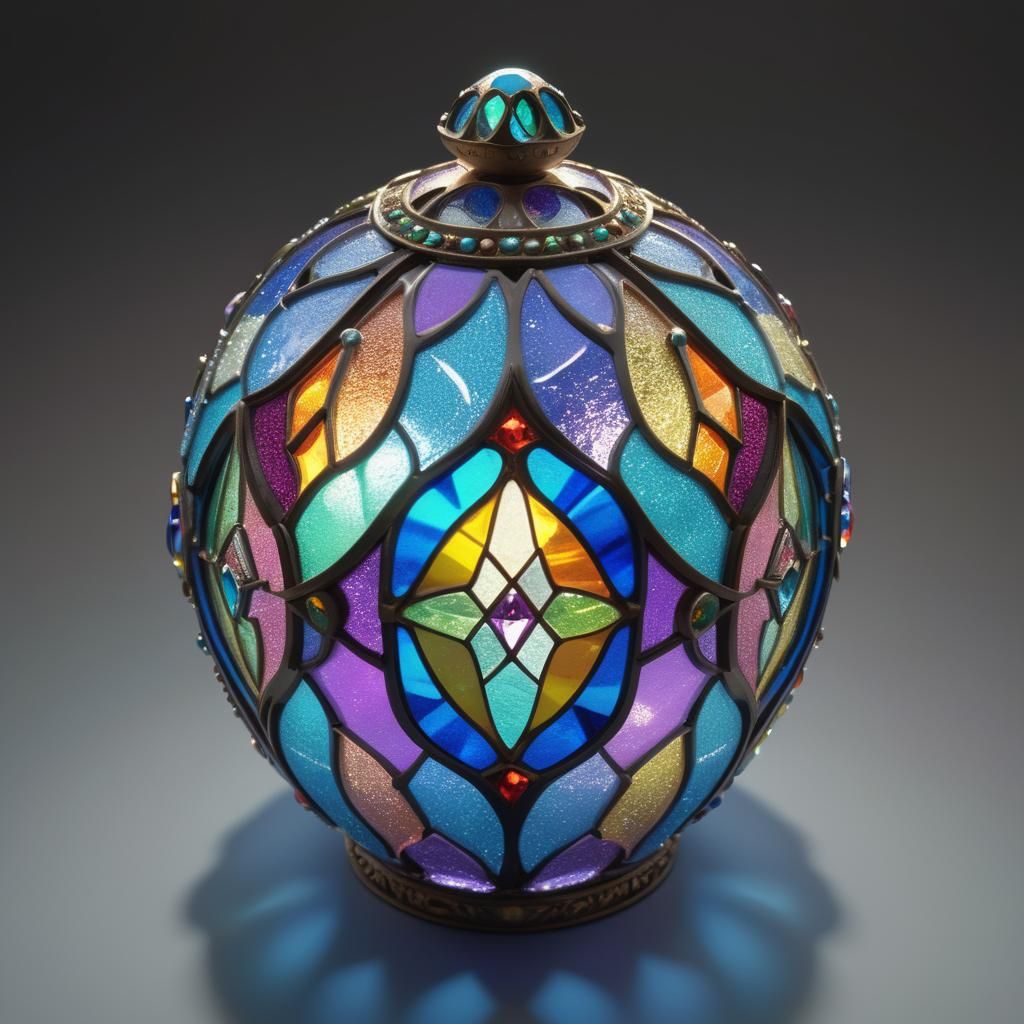 Lavish Stained Glass Egg in Ornate Jewelry Box