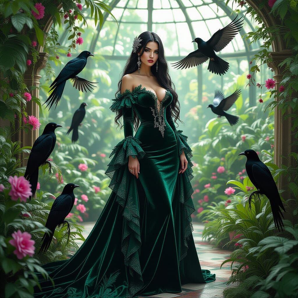 Gothic Woman in Aviary, Dark Fantasy Art
