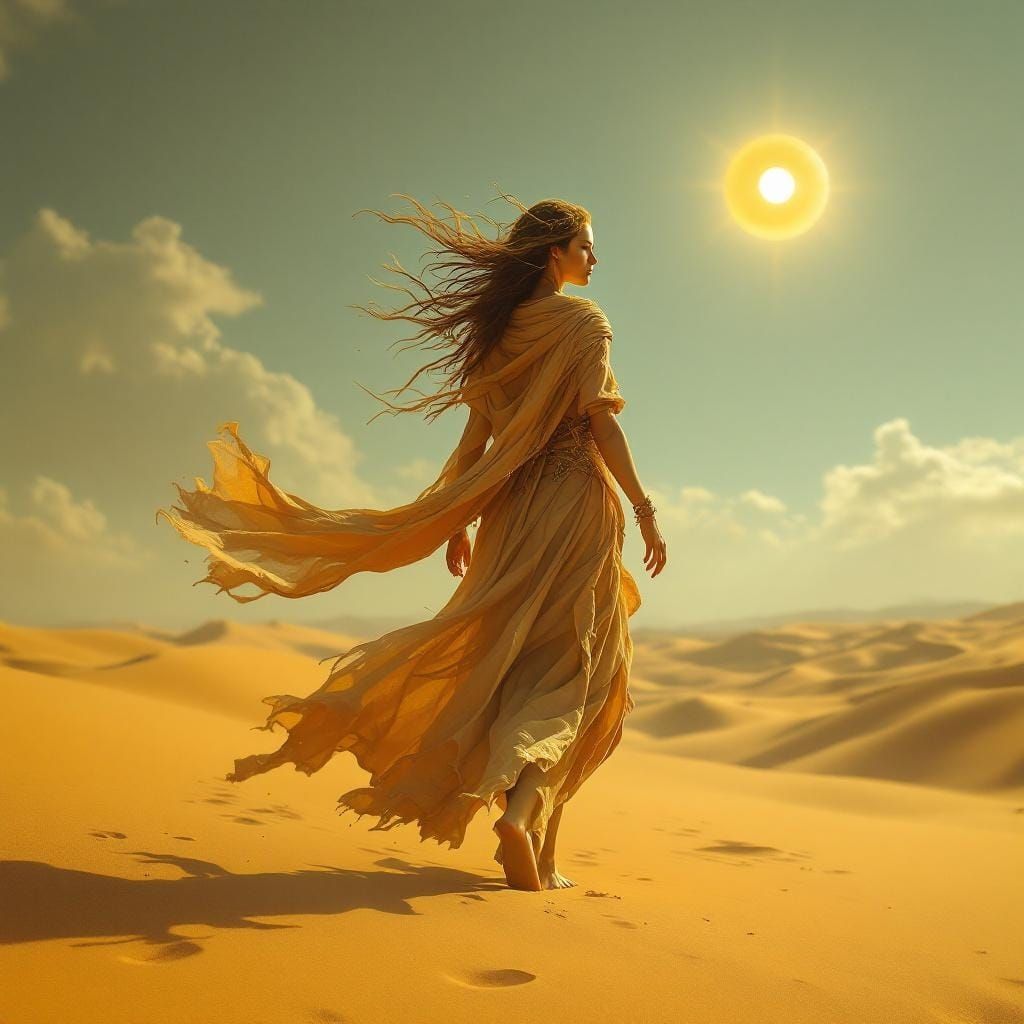Desert Witch Summoning Mirages on Golden Dunes