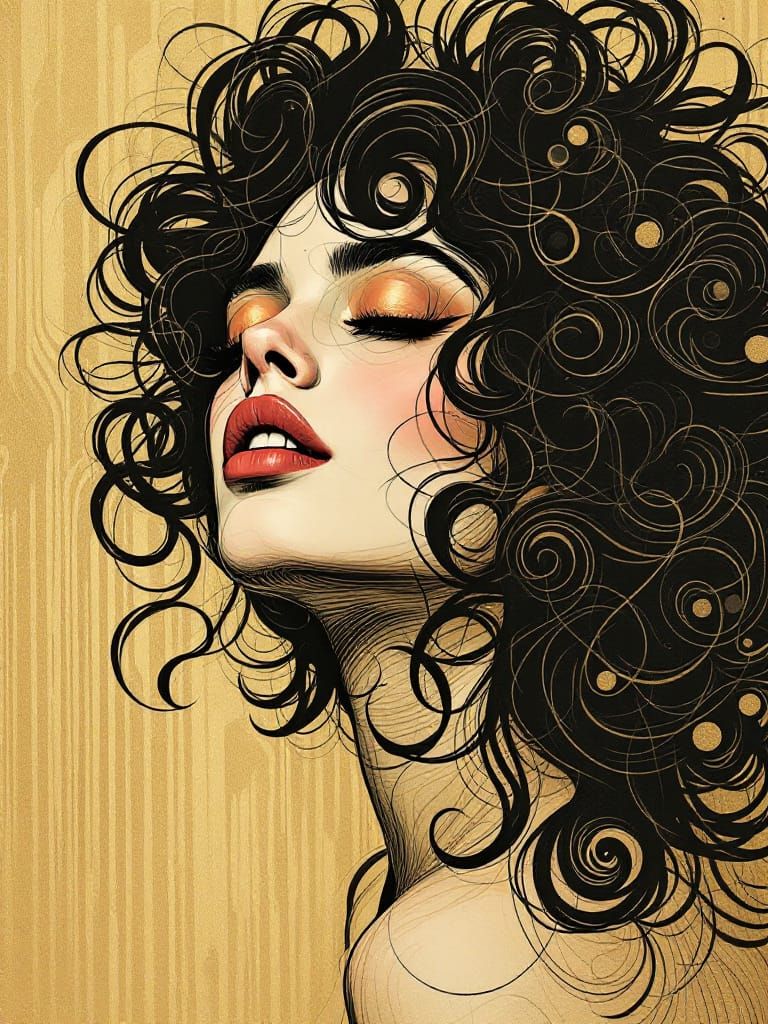 Abstracted Portrait of Woman with Swirling Hair