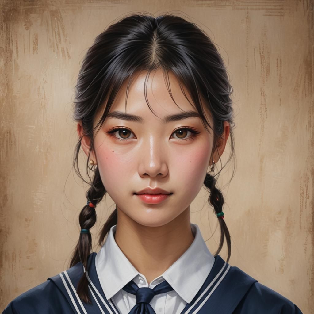 Hyperrealistic Portrait of Japanese Student in Uniform