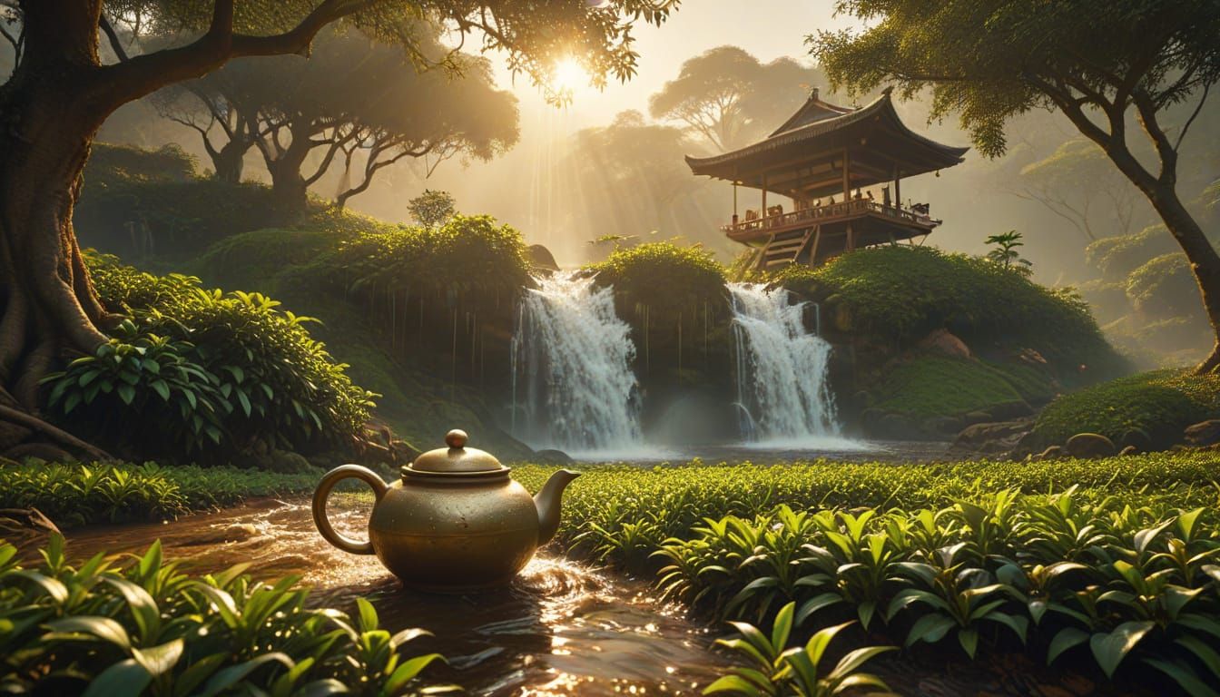 Tea Plantation Waterfall in HDR Photography Style