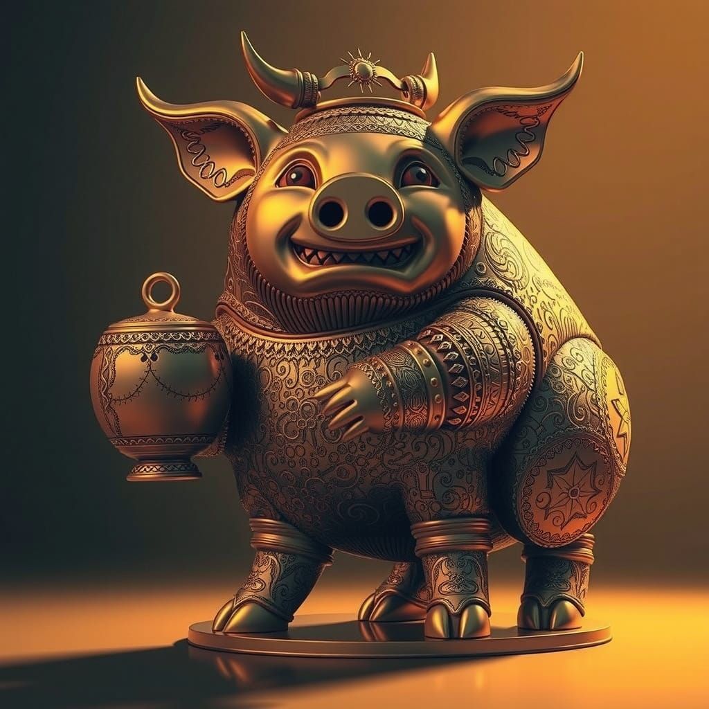 Golden Pigman Trophy with Zentangle Textures