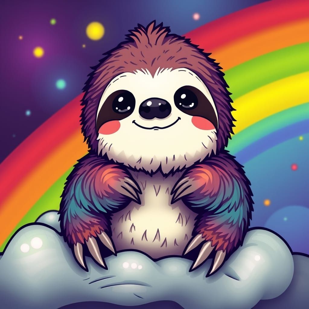 Vibrant Psychedelic Sloth in Rainbow Hues