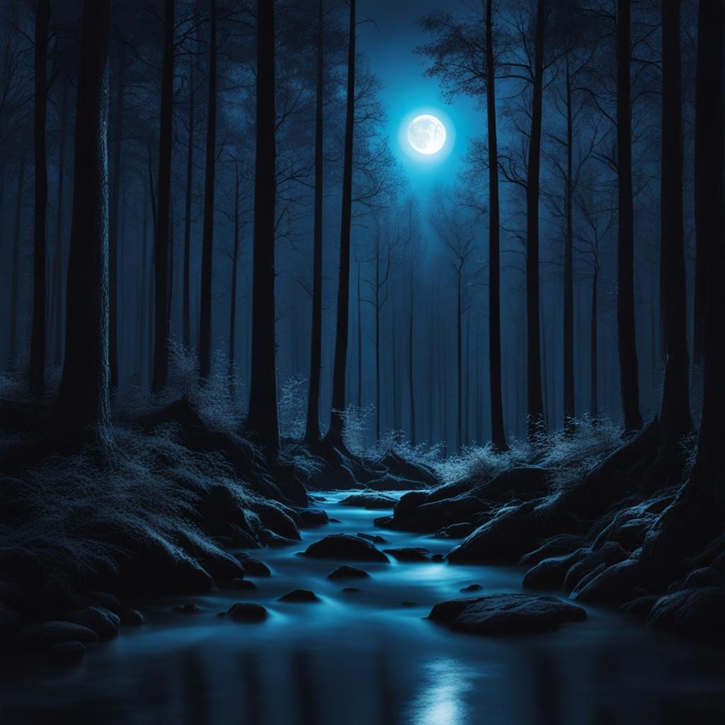 Luminescent Moonshine Illuminates Forest at Night