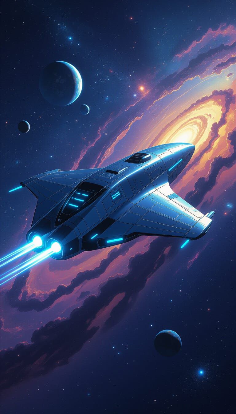 Romulus Spacecraft Soaring Through Starry Galaxy