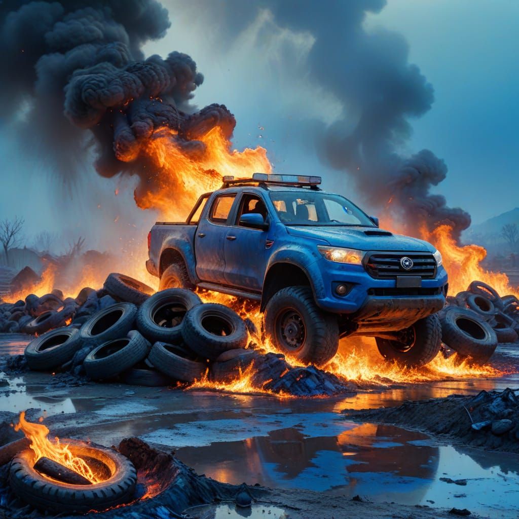 Vibrant Blue Inferno in Chinese Ink Painting Style