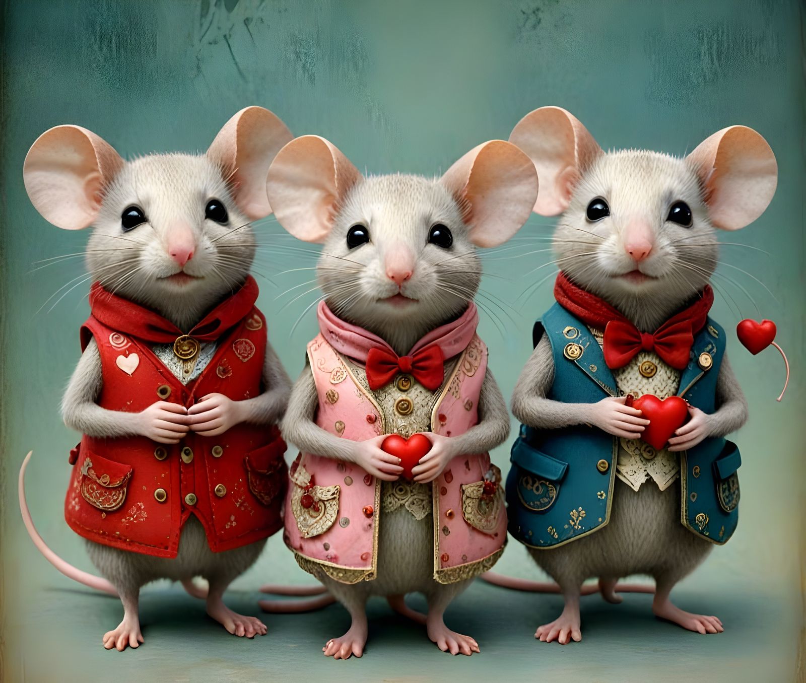 Chibi Mice in Ethereal Valentine Ornaments