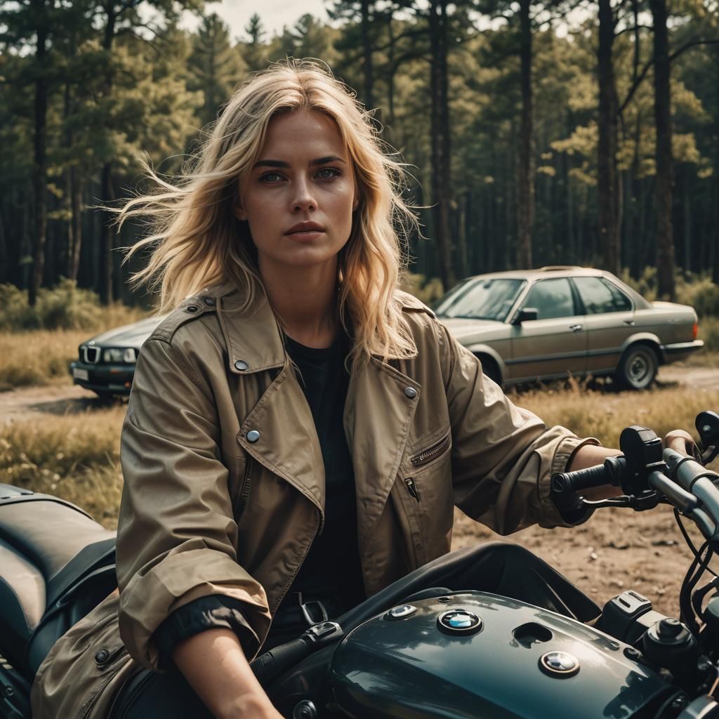 Blonde Girl in BMW: Cinematic Film Still