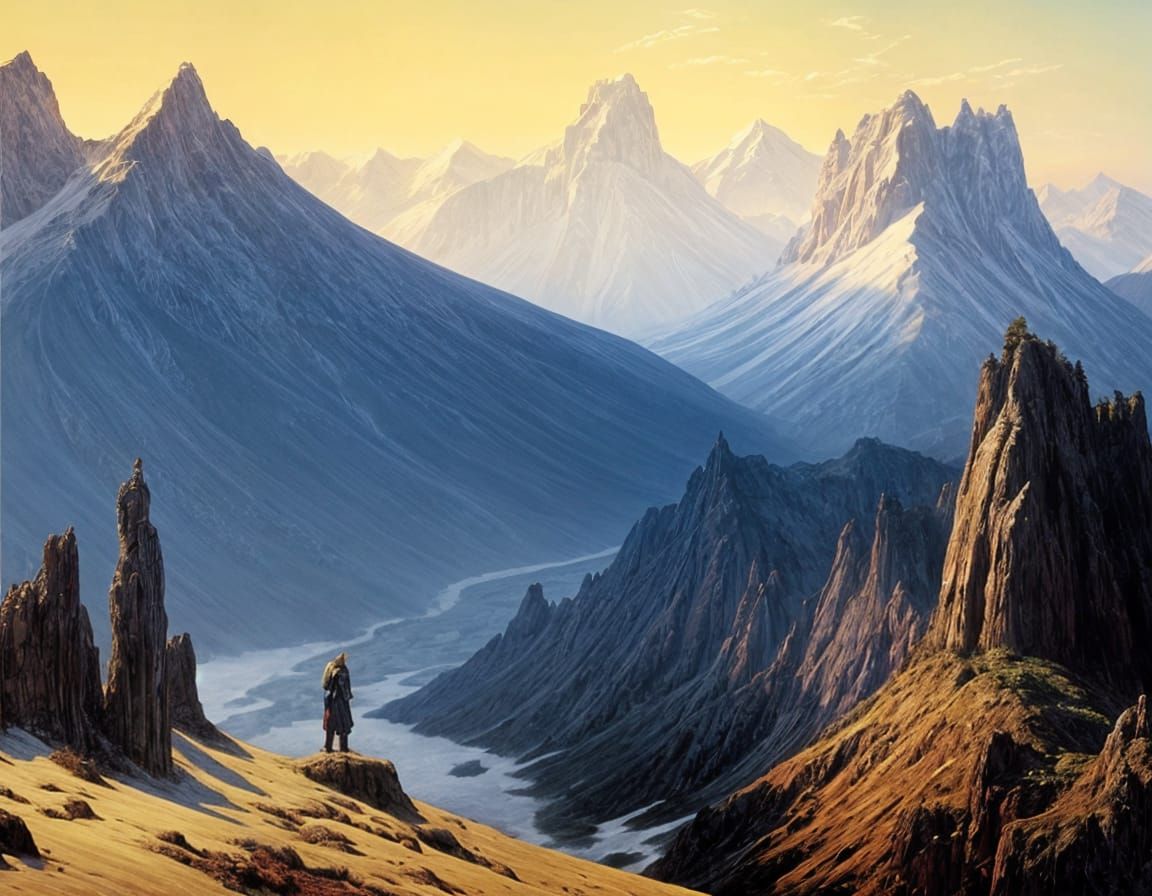 Frozen Mountain Peaks in a Fantasy Landscape