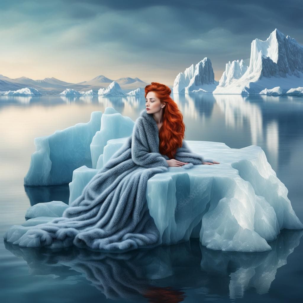 Redhead Princess Sleeping on Iceberg at Dawn