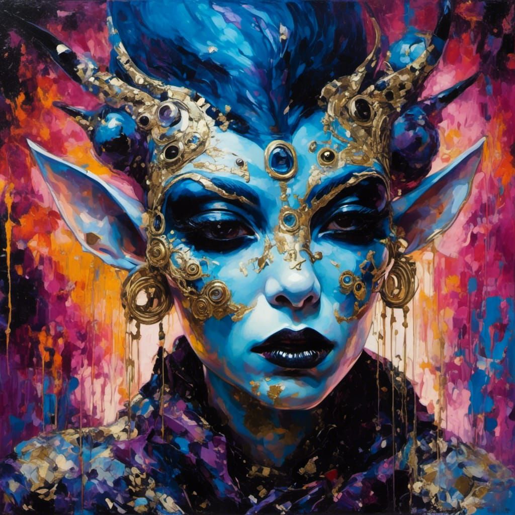 Punk Rock Alien Portrait in Klimtpunk Style